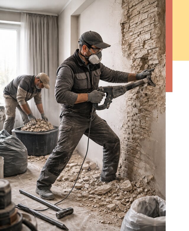 Демонтаж декоративного камня в Ступино от 1507 руб/м² — быстро и недорого | ОТДЕЛОЧНИК-Стп