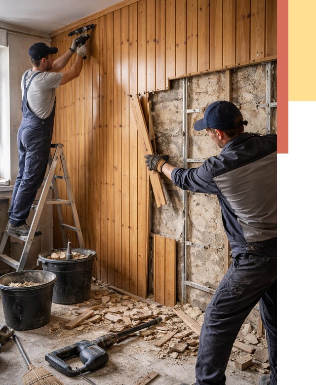 Демонтаж вагонки со стен в Ступино от 1507 руб. — снятие, удаление, срочно | ОТДЕЛОЧНИК-Стп