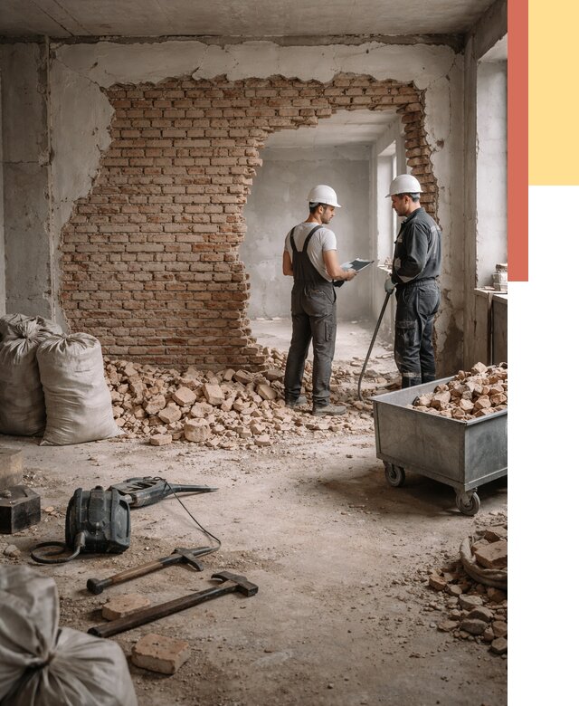 Демонтаж кирпичных стен в Ступино от 4365 руб. — быстро, недорого, под ключ | ОТДЕЛОЧНИК-Стп