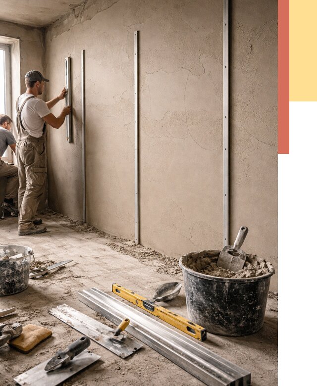 Штукатурка стен по маякам в Ступино от 5717 руб./м² — выравнивание под ключ | ОТДЕЛОЧНИК-Стп