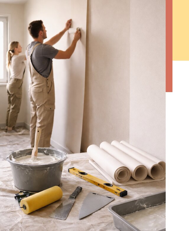 Поклейка бумажных обоев в Ступино от 5717 руб./м2 — быстро и недорого | ОТДЕЛОЧНИК-Стп