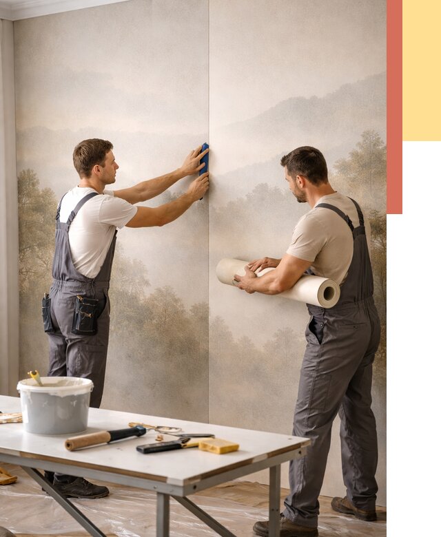 Поклейка фотообоев в Ступино от 8835 руб/м² — быстро и недорого | ОТДЕЛОЧНИК-Стп