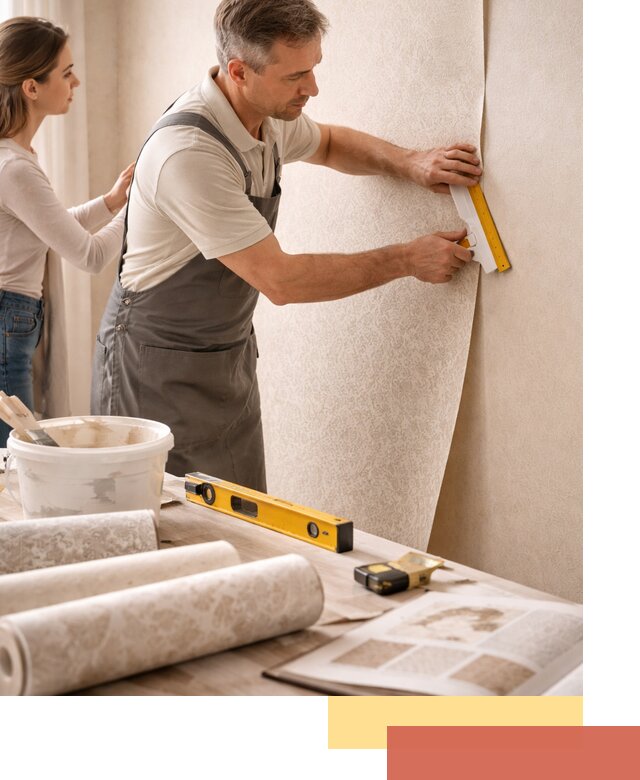 Поклейка обоев с подбором рисунка в Ступино