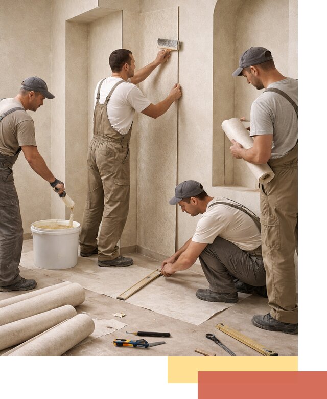 Поклейка обоев на сложные стены и неровные поверхности в Ступино