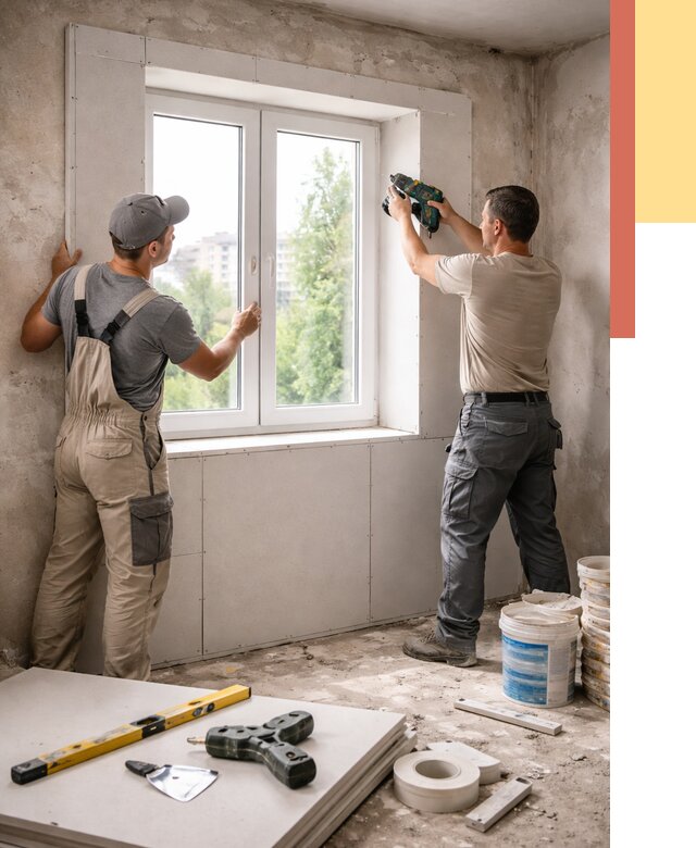 Монтаж откосов из гипсокартона в Ступино от 4677 руб. под ключ | ОТДЕЛОЧНИК-Стп