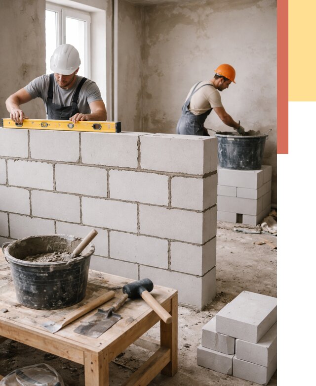 Кладка перегородок из газобетона в Ступино от 3326 руб. под ключ | ОТДЕЛОЧНИК-Стп