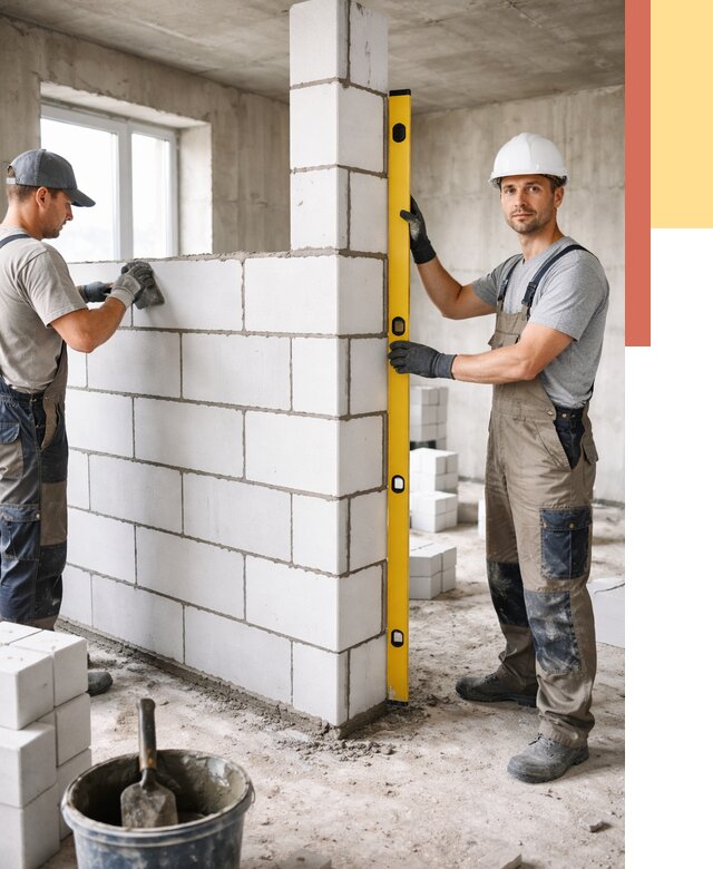 Кладка перегородок из пеноблока в Ступино от 1871 руб. под ключ | ОТДЕЛОЧНИК-Стп