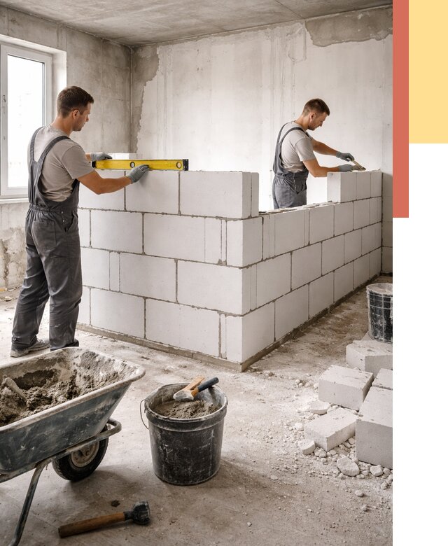 Кладка перегородок из ПГП в Ступино от 2599 руб./м2 — монтаж и возведение под ключ | ОТДЕЛОЧНИК-Стп