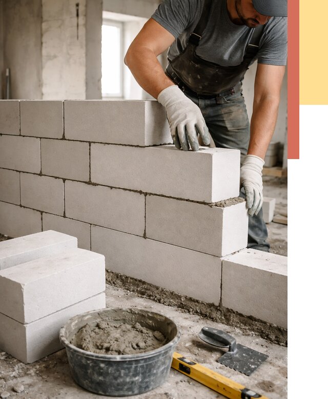 Кладка перегородок из силикатного блока в Ступино от 4158 руб. под ключ | ОТДЕЛОЧНИК-Стп