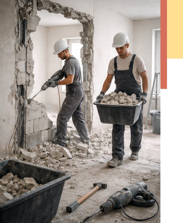 Демонтаж блоковых перегородок в Ступино от 3898 руб. — быстро и недорого | ОТДЕЛОЧНИК-Стп