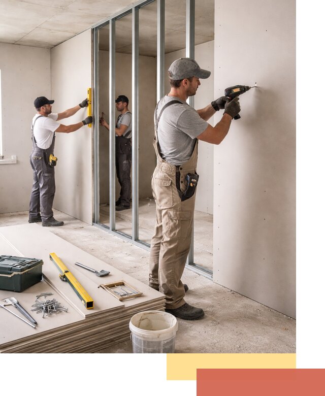 Однослойная перегородка из гипсокартона в Ступино под ключ, монтаж и отделка