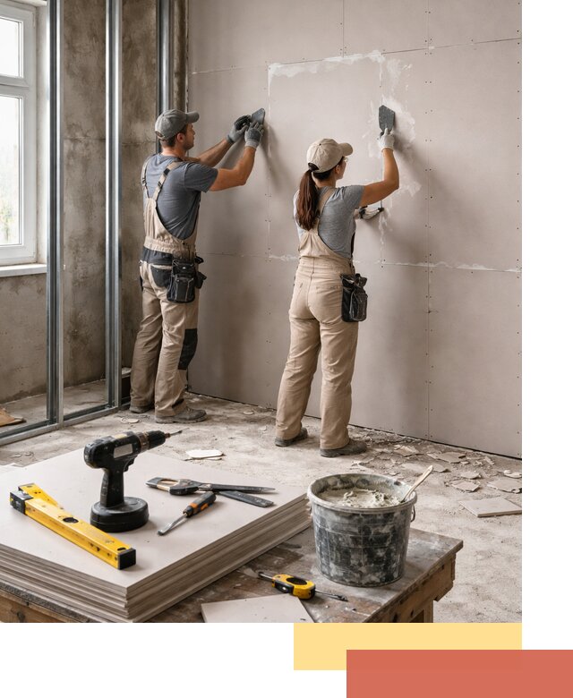 Монтаж двухслойной перегородки из гипсокартона в Ступино