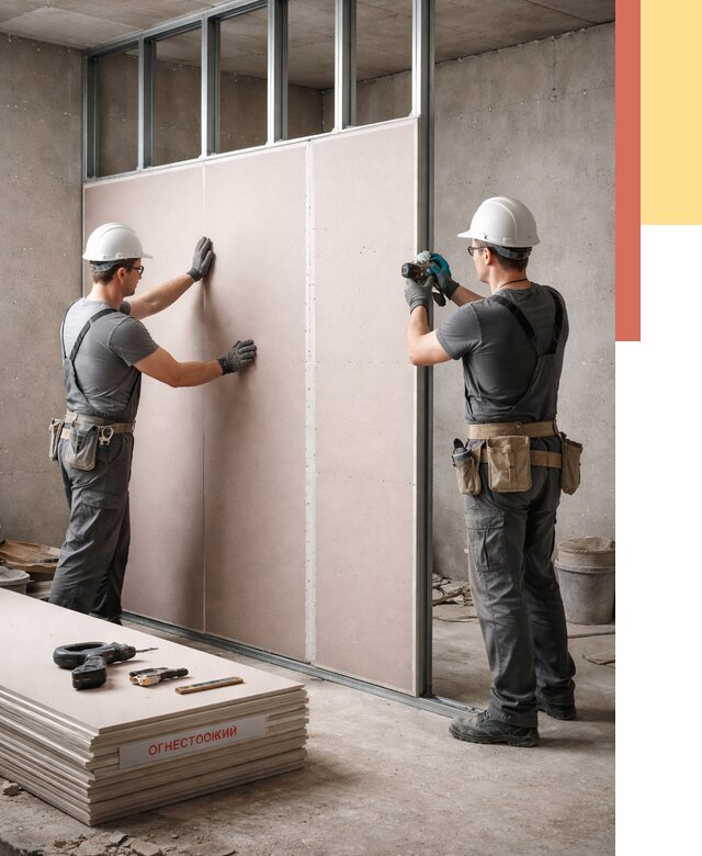 Перегородка из огнестойкого гипсокартона в Ступино от 1923 руб. под ключ | ОТДЕЛОЧНИК-Стп