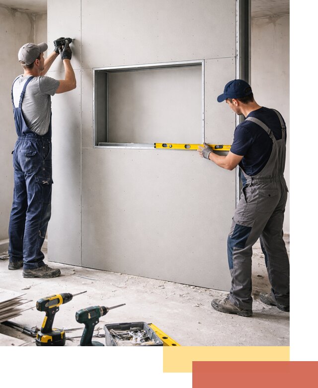 Перегородка из гипсокартона с нишей под декор в Ступино