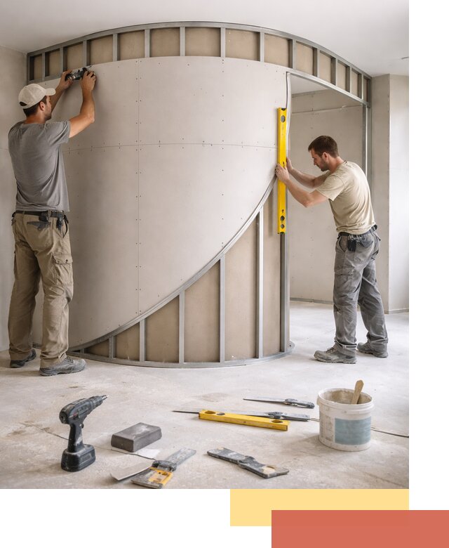 Радиусная перегородка из гипсокартона в Ступино под ключ