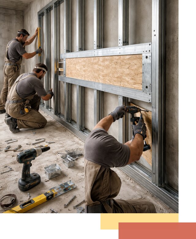 Усиленная перегородка для крепления тяжёлых конструкций в Ступино