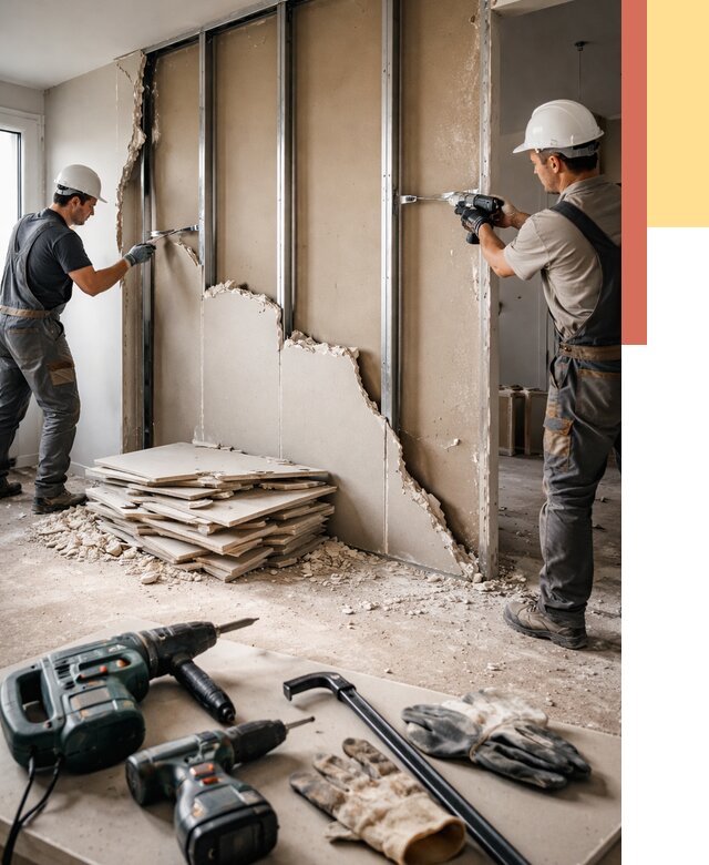 Демонтаж перегородки из гипсокартона в Ступино от 1247 руб. быстро и недорого | ОТДЕЛОЧНИК-Стп