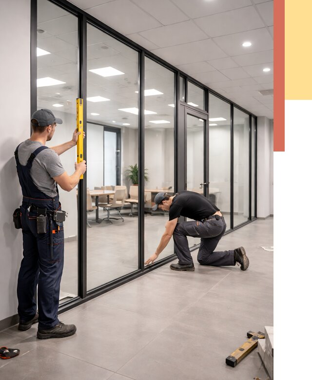 Каркасные стеклянные перегородки в Ступино под ключ от 9562 руб. | ОТДЕЛОЧНИК-Стп