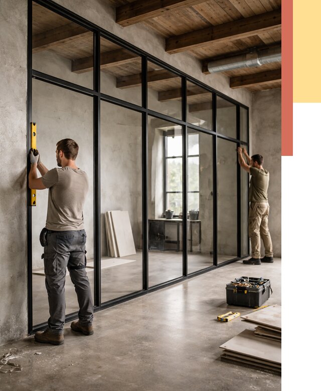 Стеклянные перегородки лофт в Ступино от 10914 руб. под ключ | ОТДЕЛОЧНИК-Стп