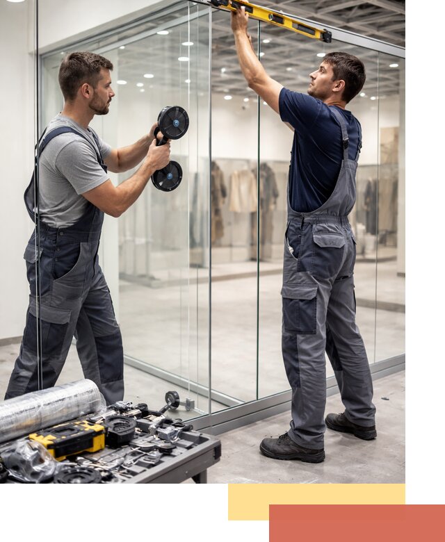 Стеклянные перегородки для магазинов в Ступино — монтаж и установка