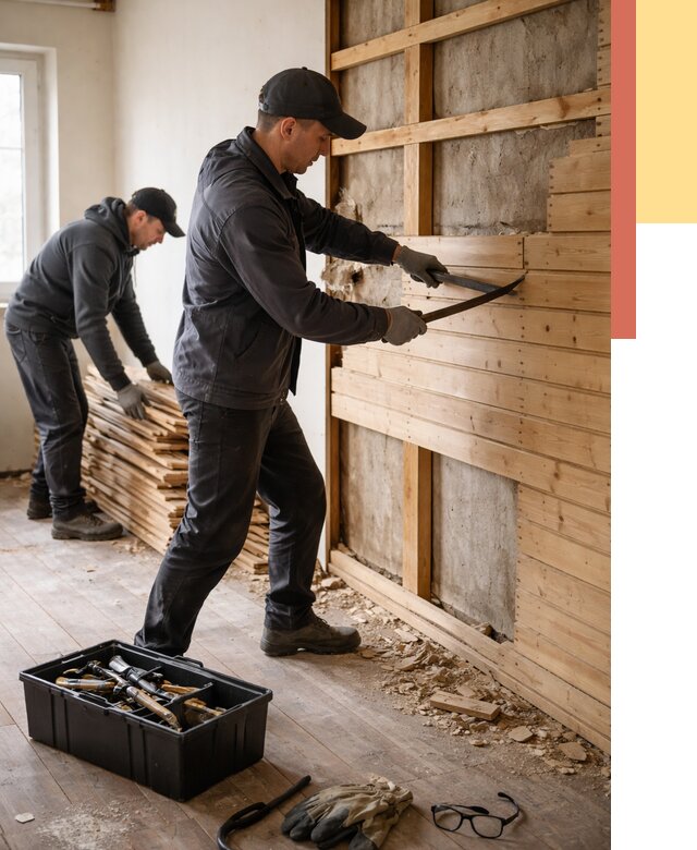 Демонтаж вагонки в Ступино от 3950 руб/м2 — быстро и недорого | ОТДЕЛОЧНИК-Стп