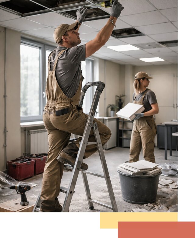 Ремонт потолка Армстронг и замена плит в Ступино