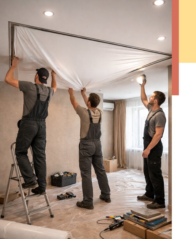 Монтаж ПВХ натяжного потолка в Ступино от 3638 руб. под ключ | ОТДЕЛОЧНИК-Стп