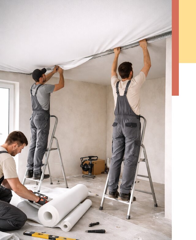 Монтаж тканевого натяжного потолка в Ступино от 3638 руб. под ключ | ОТДЕЛОЧНИК-Стп