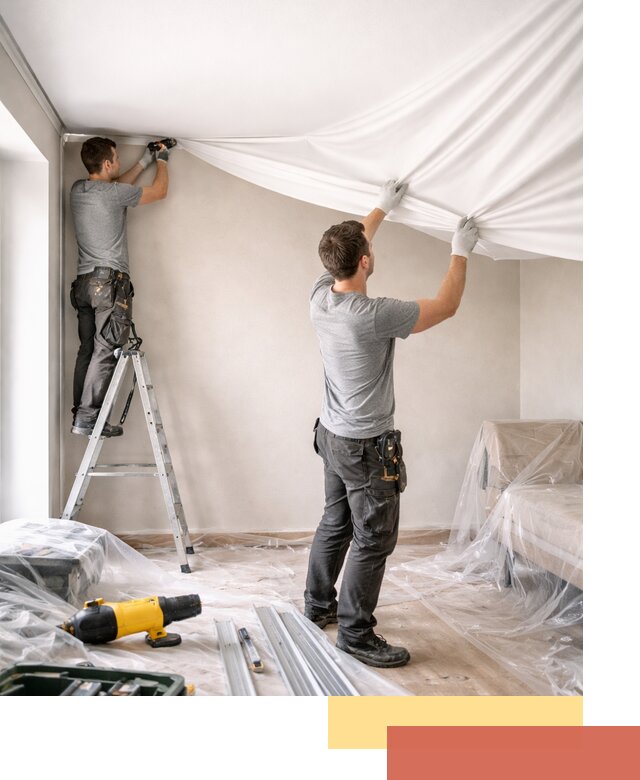 Монтаж тканевого натяжного потолка в Ступино недорого и быстро