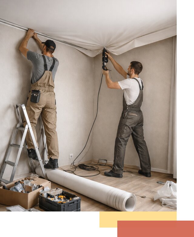 Монтаж цветного натяжного потолка в Ступино за один день