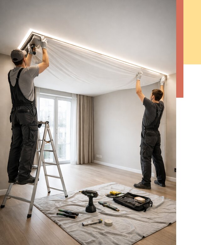 Монтаж парящего натяжного потолка в Ступино от 4677 руб. быстро и недорого | ОТДЕЛОЧНИК-Стп