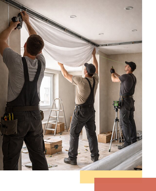 Монтаж парящего натяжного потолка под ключ в Ступино