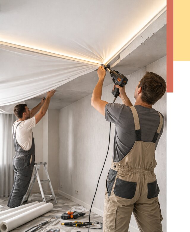 Монтаж натяжного потолка с подсветкой в Ступино от 987 руб. | ОТДЕЛОЧНИК-Стп