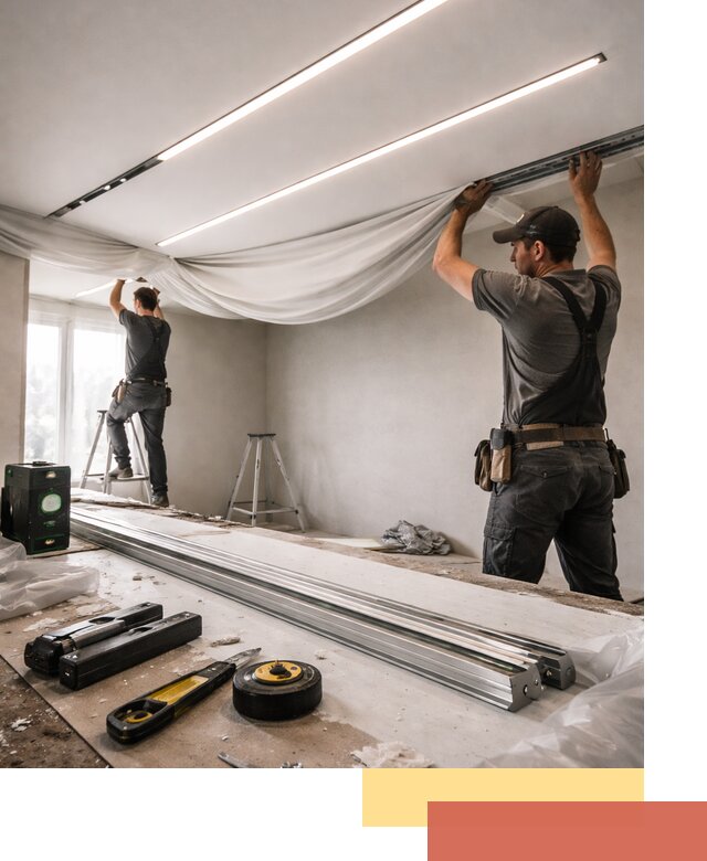 Монтаж натяжных потолков со световыми линиями в Ступино