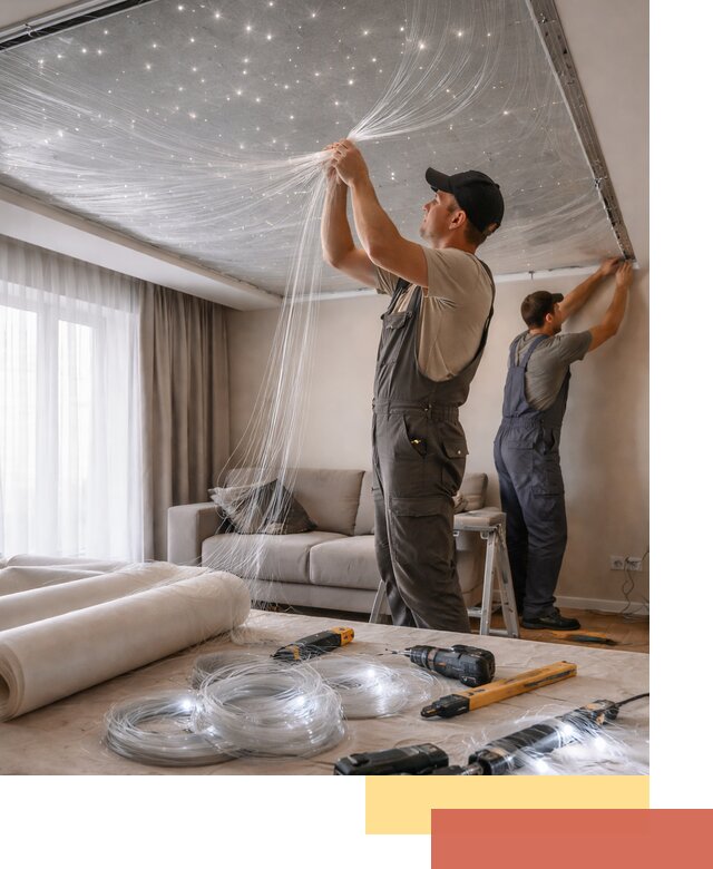 Монтаж натяжного потолка «Звездное небо» в Ступино