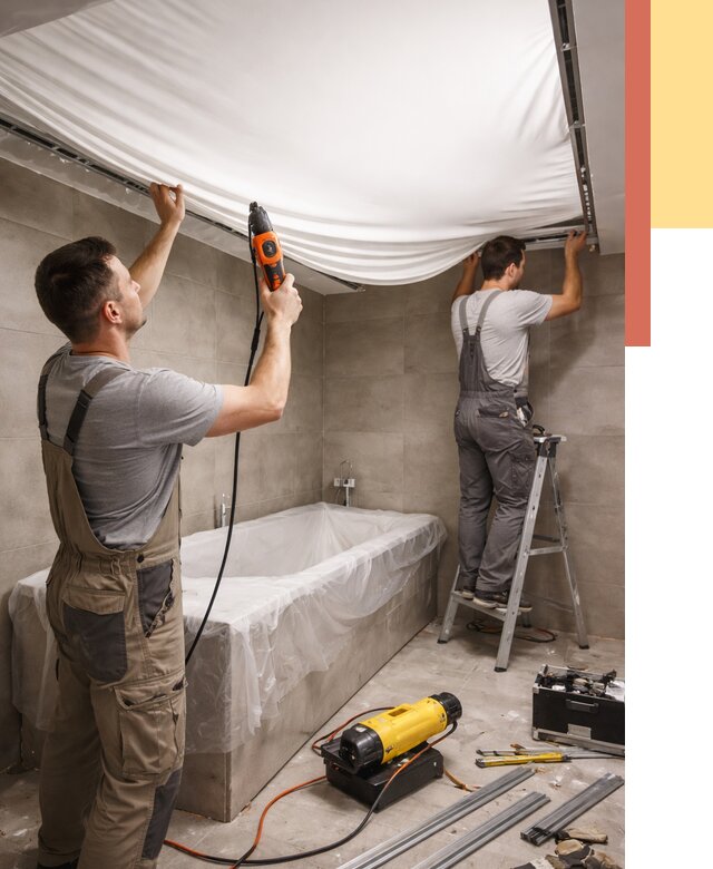 Монтаж натяжного потолка в ванной в Ступино от 1247 руб. под ключ | ОТДЕЛОЧНИК-Стп