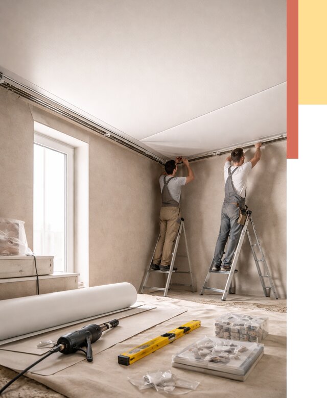 Монтаж натяжного потолка в спальне в Ступино от 3950 руб. под ключ | ОТДЕЛОЧНИК-Стп