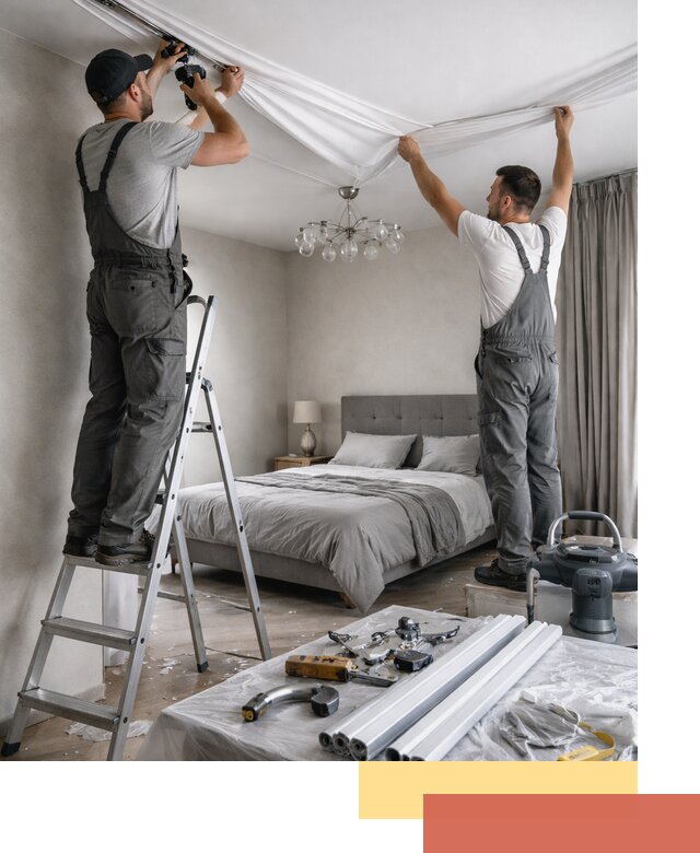 Монтаж натяжного потолка в спальне в Ступино