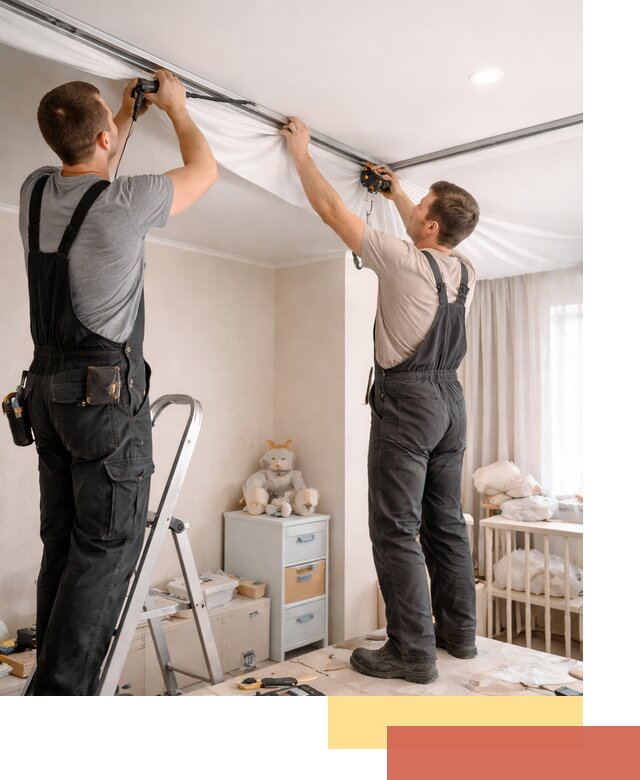 Монтаж натяжного потолка в детской комнате в Ступино