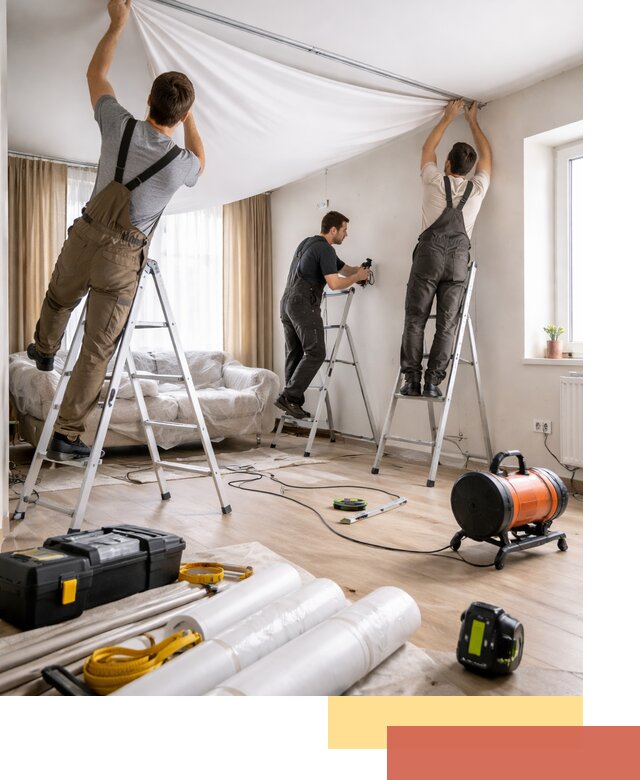 Монтаж натяжного потолка в гостиной в Ступино