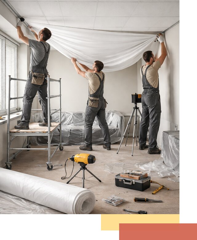 Монтаж натяжного потолка в офисе в Ступино