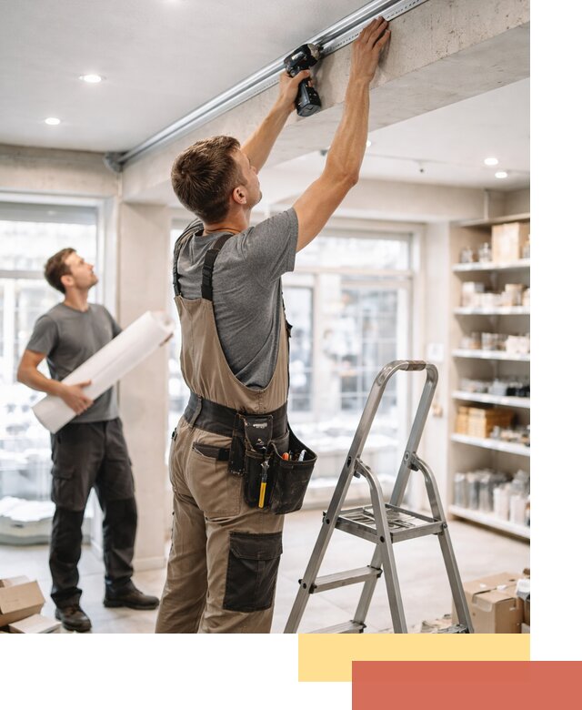 Монтаж натяжных потолков в магазине в Ступино