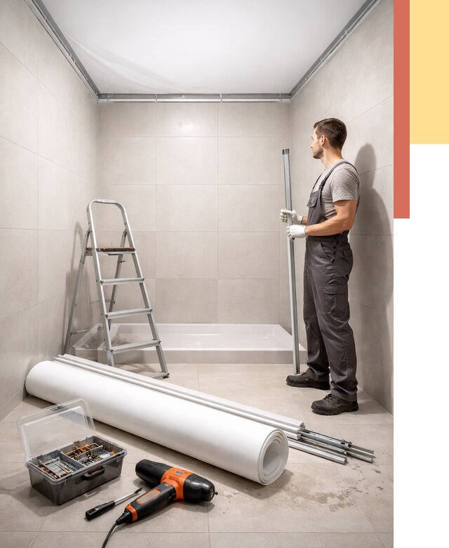 Монтаж натяжного потолка в санузле в Ступино от 1923 руб. — ОТДЕЛОЧНИК-Стп