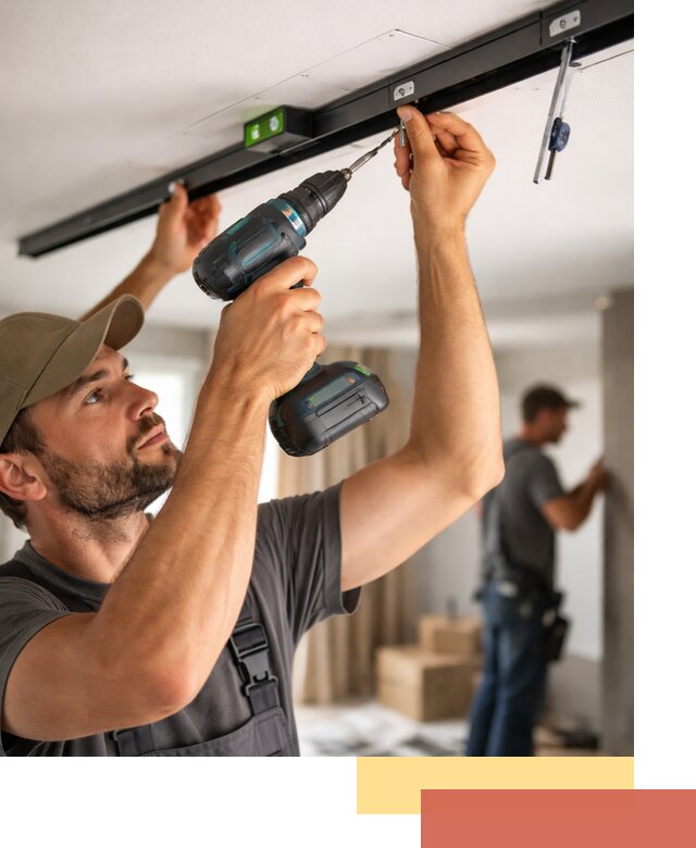 Установка трековых светильников в натяжной потолок в Ступино