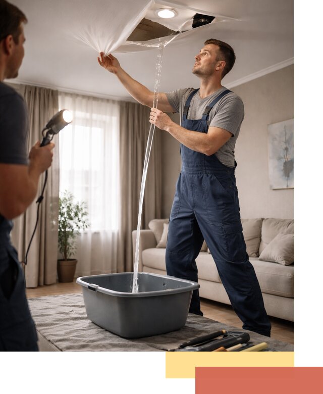 Слив воды с натяжного потолка в Ступино быстро и аккуратно