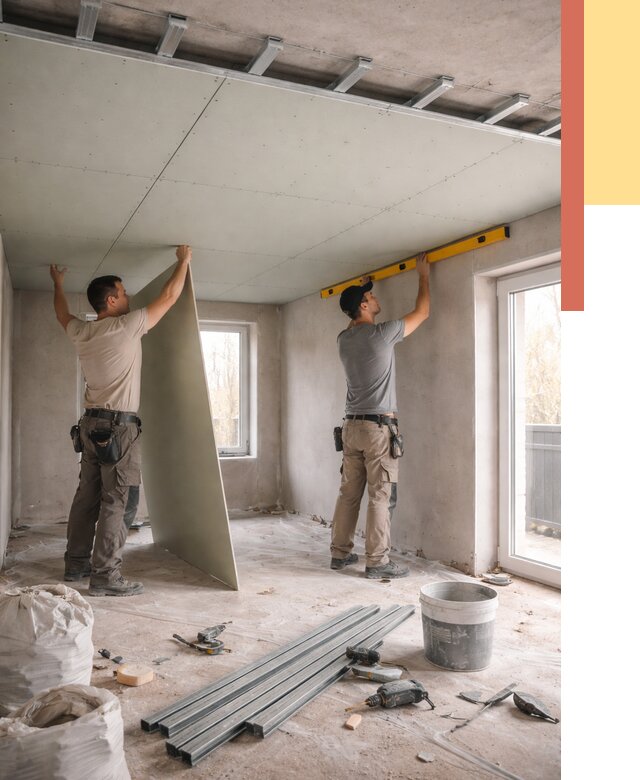 Одноуровневый потолок из гипсокартона в Ступино от 780 руб. — монтаж под ключ | ОТДЕЛОЧНИК-Стп