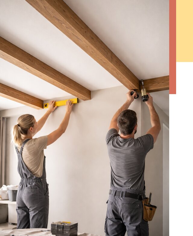 Монтаж декоративных балок на потолок в Ступино от 4365 руб. — ОТДЕЛОЧНИК-Стп